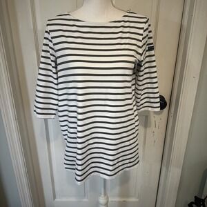 Saint James 1/2 Sleeve Top Size US 8 White/Olive Green Bateau Neck UV Stretch